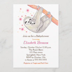 Sloth Baby Shower Invitation Cute Sloth Mom Baby