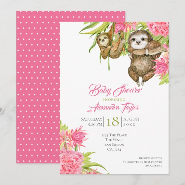Sloth Baby Shower Personalized Invitation (Front/Back)