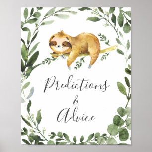 Sloth Baby Shower Predictions and Advice Sign