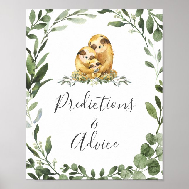 Sloth Baby Shower Predictions and Advice Sign (Front)