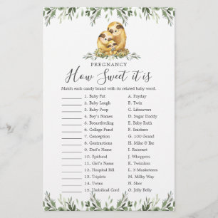 Sloth Baby Shower Pregnancy How Sweet It Is Game