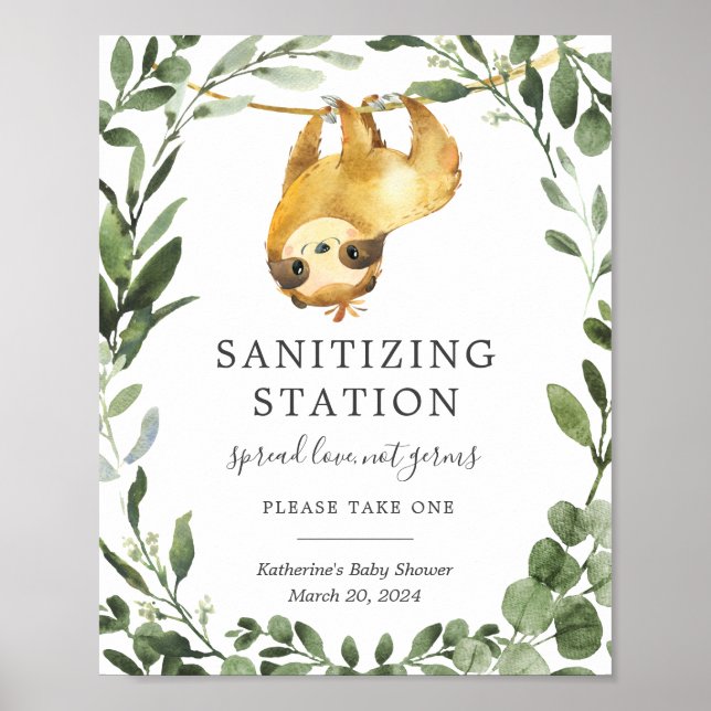 Sloth Baby Shower Sanitizing Station Sign (Front)