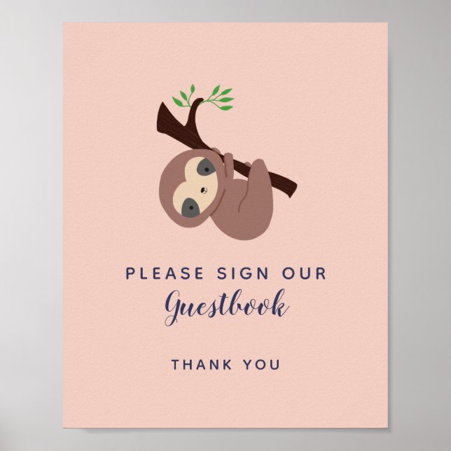 Sloth Baby shower Signer notre livre d'or Rose (Devant)