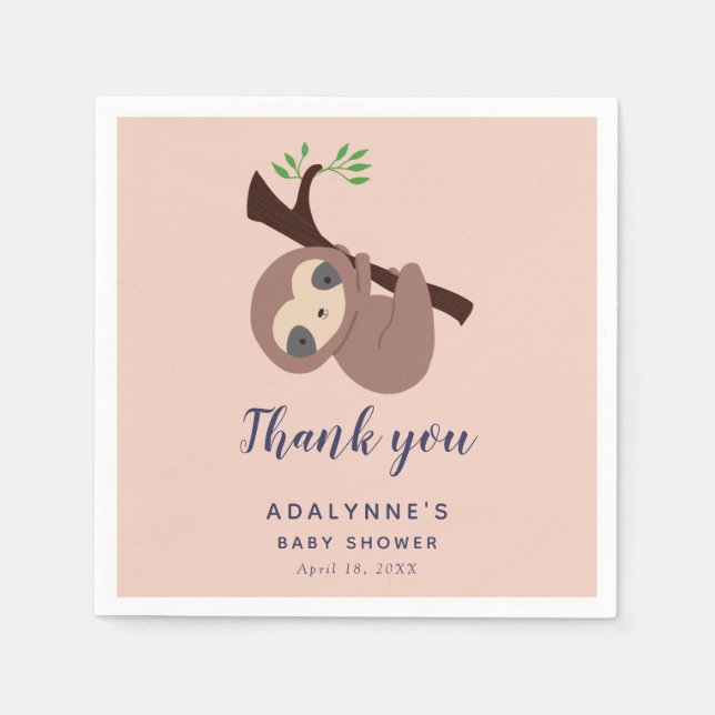 Sloth Baby Shower Thank you Script Cute Simple Napkin (Front)
