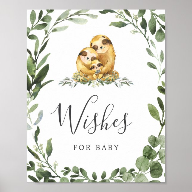 Sloth Baby Shower Wishes For Baby Sign (Front)
