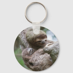 Sloth Baby with Mother Hanging from a Tree Keychain