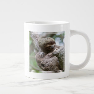 Sloth Baby with Mother Hanging from a Tree Large Coffee Mug
