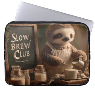 Sloth Barista "Slow Brew Club" Cafe Illustration Laptop Sleeve
