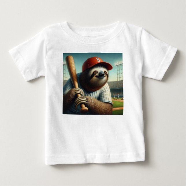 Sloth Baseball Player Baby T-Shirt (Front)