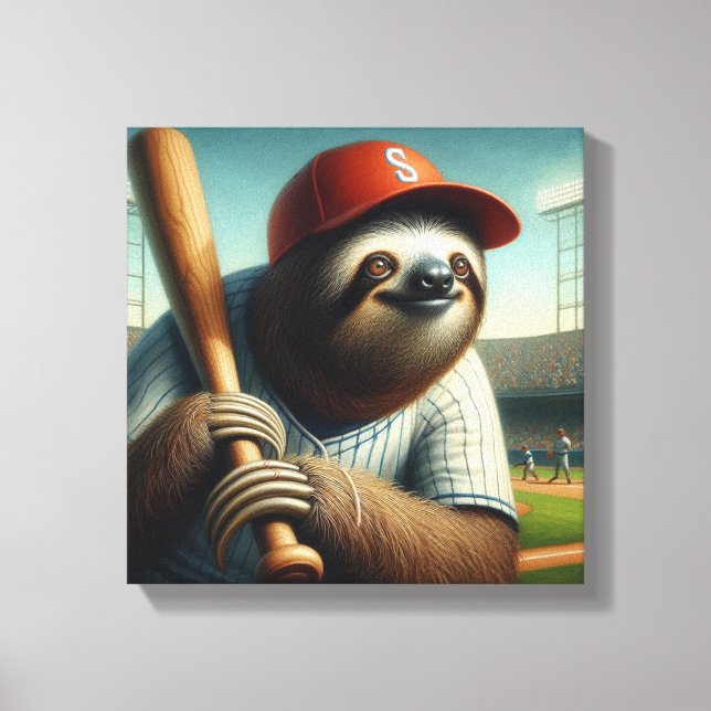 Sloth Baseball Player Canvas Print (Front)
