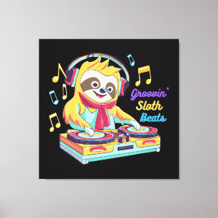 Sloth Beats retro vintage vibrant Canvas Print