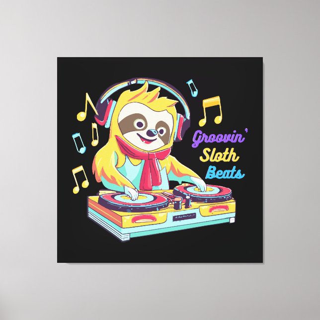  Sloth Beats retro vintage vibrant Canvas Print (Front)