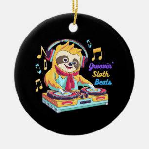 Sloth Beats retro vintage vibrant Ceramic Ornament