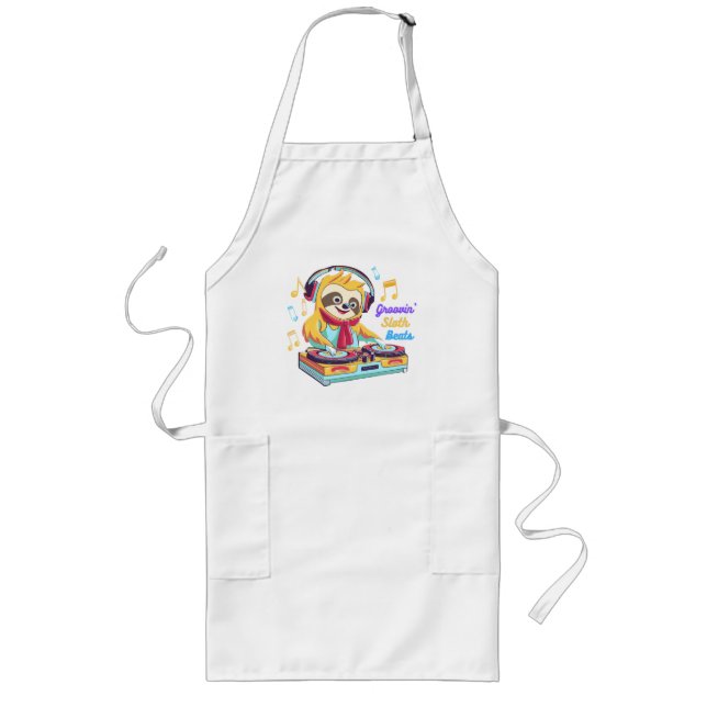  Sloth Beats retro vintage vibrant Long Apron (Front)