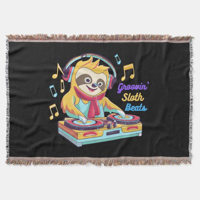  Sloth Beats retro vintage vibrant Throw Blanket (Front)