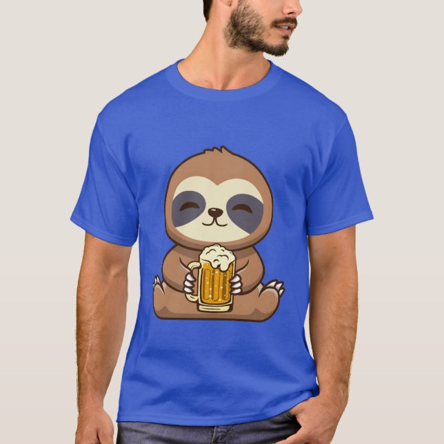 Sloth Beer Drinking Fathers Day funny T-Shirt (Front)