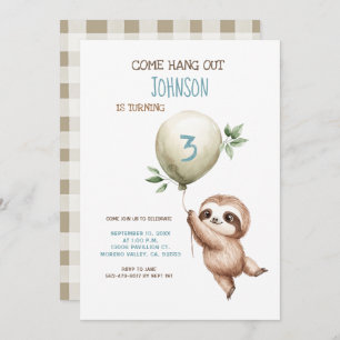 Sloth Birthday Come Hang Out 1st Birthday Invitation