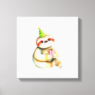 Sloth birthday gift cute funny happy party hat Cla Canvas Print