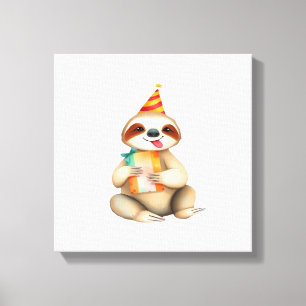Sloth birthday gift cute funny happy party hat Cla Canvas Print
