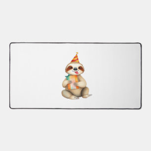 Sloth birthday gift cute funny happy party hat Cla Desk Mat