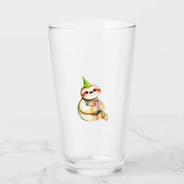 Sloth birthday gift cute funny happy party hat Cla Glass (Front)