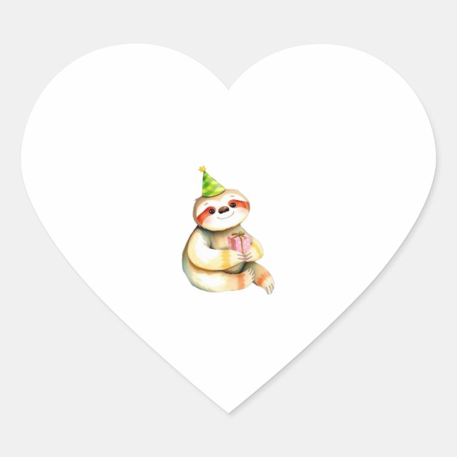 Sloth birthday gift cute funny happy party hat Cla Heart Sticker (Front)