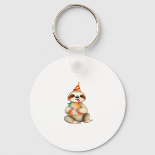 Sloth birthday gift cute funny happy party hat Cla Keychain