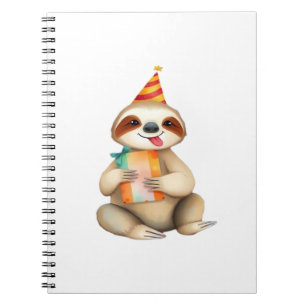 Sloth birthday gift cute funny happy party hat Cla Notebook
