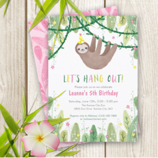 Sloth Birthday Party in Pink & Yellow Invitation