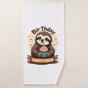 Sloth Birthday Shirt Vintage Cake Animal Graphic Bath Towel