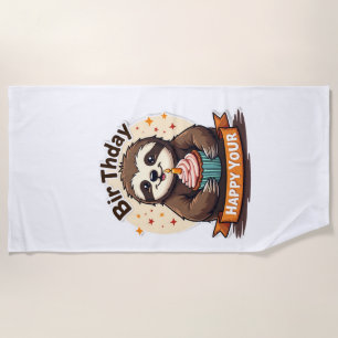Sloth Birthday Shirt Vintage Cake Animal Graphic Beach Towel