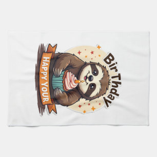 Sloth Birthday Shirt Vintage Cake Animal Graphic Kitchen Towel