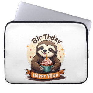Sloth Birthday Shirt Vintage Cake Animal Graphic Laptop Sleeve