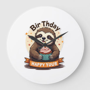 Sloth Birthday Shirt Vintage Cake Animal Graphic Large Clock