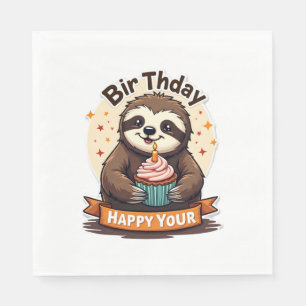 Sloth Birthday Shirt Vintage Cake Animal Graphic Napkin