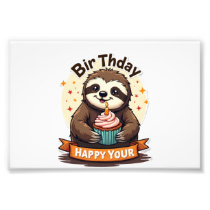 Sloth Birthday Shirt Vintage Cake Animal Graphic Photo Print