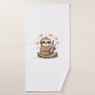 Sloth Boba Tea Bubble Tea T-Shirt Bath Towel