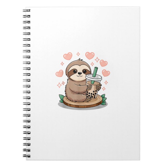 Sloth Boba Tea Bubble Tea T-Shirt Notebook (Front)