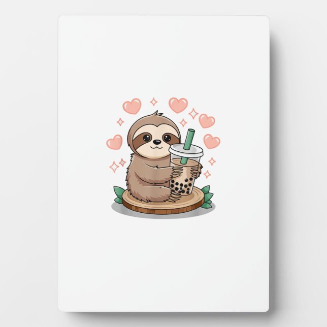 Sloth Boba Tea Bubble Tea T-Shirt Plaque (Front)