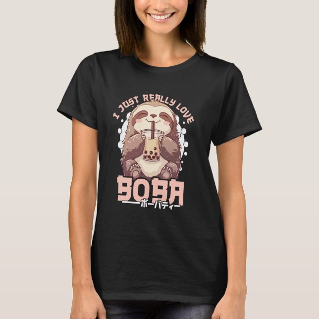 Sloth Boba Tea Kawaii Bubble Tea Sloth Anime Neko  T-Shirt (Front)
