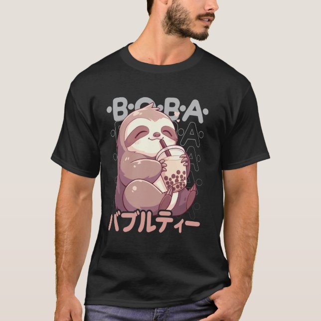 Sloth Boba Tea Kawaii Bubble Tea Sloth Anime Neko  T-Shirt (Front)