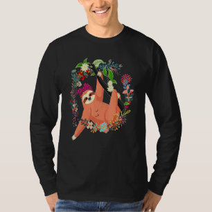 Sloth Bow Tie Leopard Flowers Family Happy Mother' T-Shirt