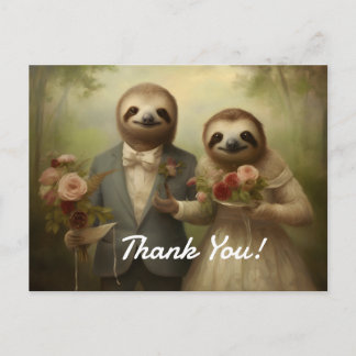 Sloth Bride and Groom Thank You Cards