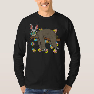 Sloth Bunny Ears Glasses Eggs Lazy Easter Day Anim T-Shirt