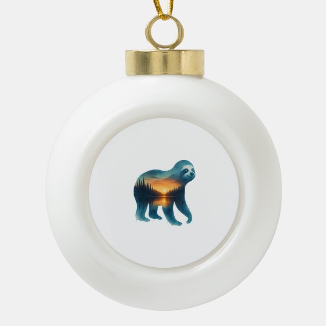 Sloth Camping Lover Ceramic Ball Christmas Ornament (Front)