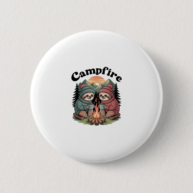 Sloth camping Team Official campfire 2 Inch Round Button (Front)