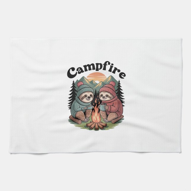 Sloth camping Team Official campfire Kitchen Towel (Horizontal)