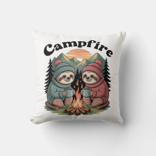 Sloth camping Team Official campfire Throw Pillow