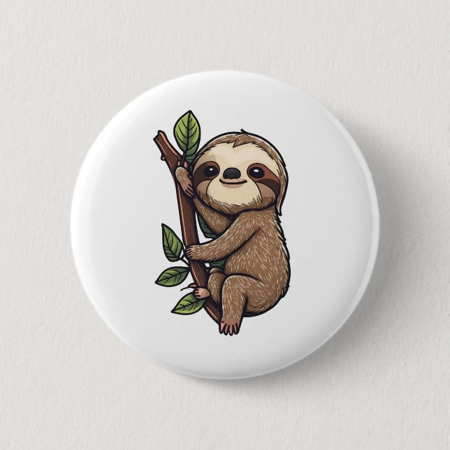 Sloth cartoon illustration 2 inch round button (Front)