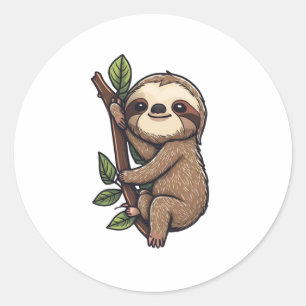 Sloth cartoon illustration classic round sticker